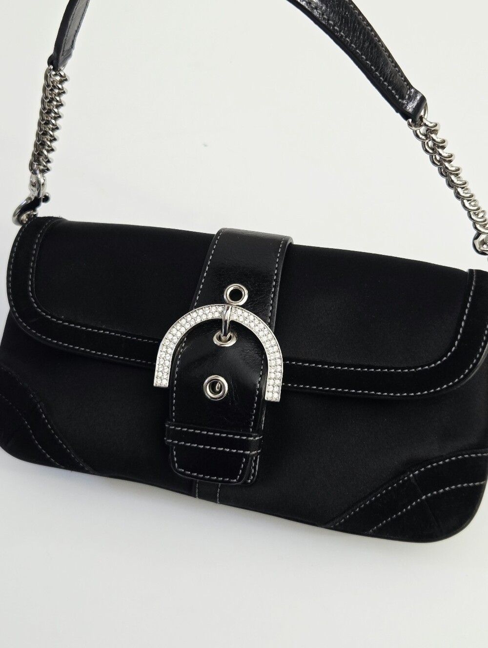 VINTAGE Y2K COACH SWAROVSKI COLLECTION SATIN FLAP CLUTCH 8949